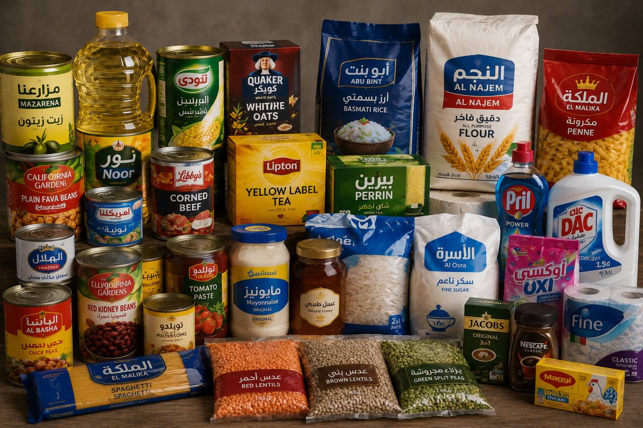 علب معلّبات وبرطمانات معبّأة في كرتونة